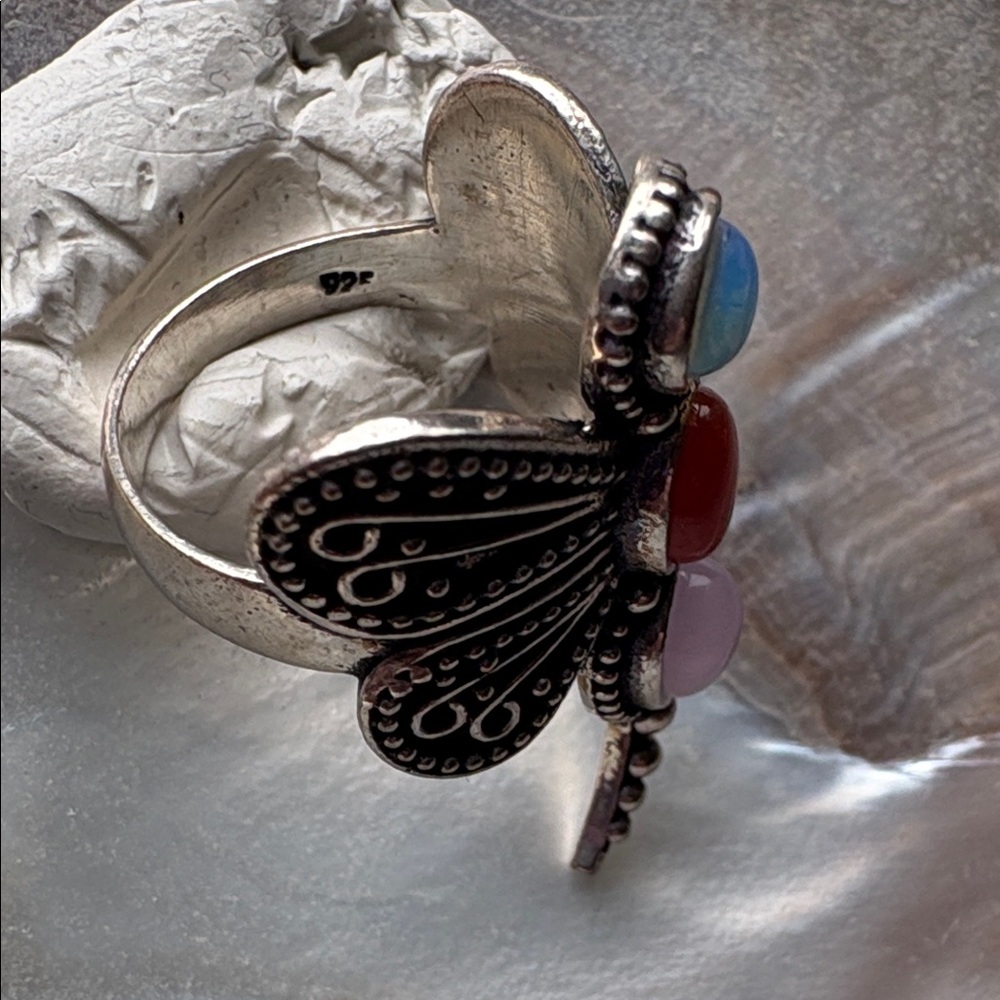 925 Solid Silver Dragonfly Ring With Moonstone, C… - image 4